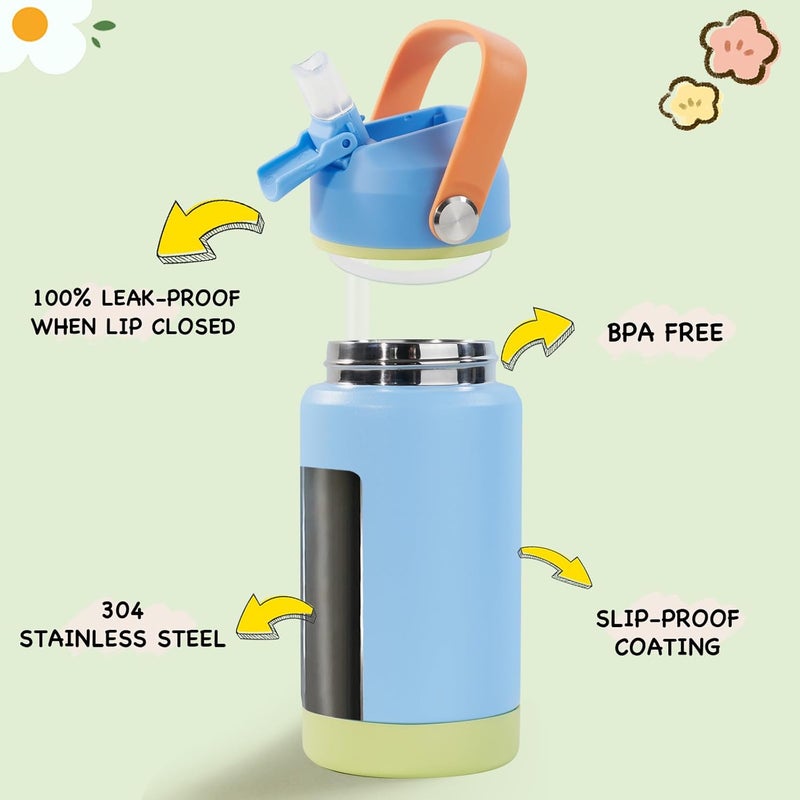 Kerilyn 12oz Kids Water Bottle, Stainless Steel Insulated Water Bottle for Kids, Toddler Cup with Straws Leak-Proof, Kids Water Bottles for School Boys Girls, BPA Free, Sky - Image 2